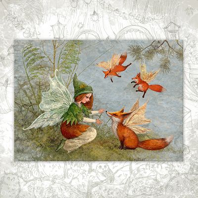 Открытка «Феечка и лисы»