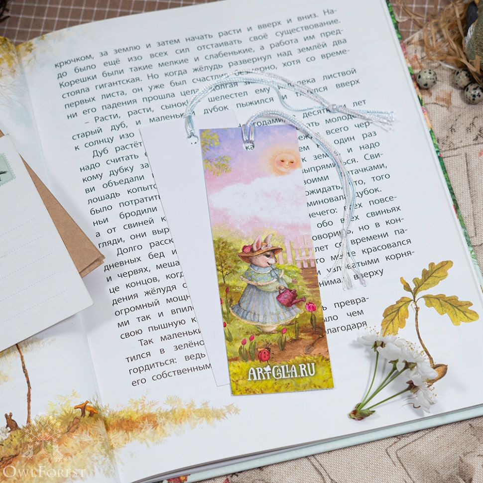 Комплект из 2 книжных закладок «Цветы и зайки»