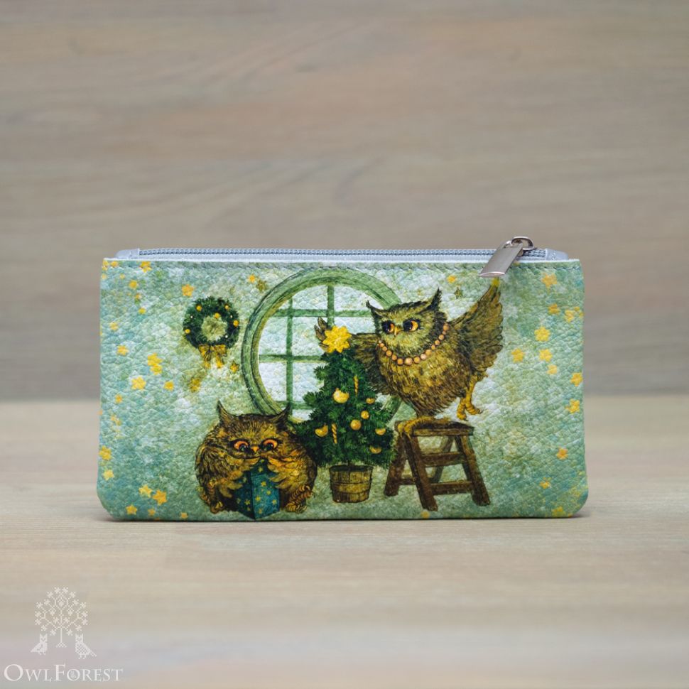 Косметичка кожаная «Новогодние совы»