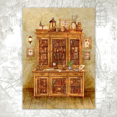 Открытка «Книжный шкаф с бабочками»