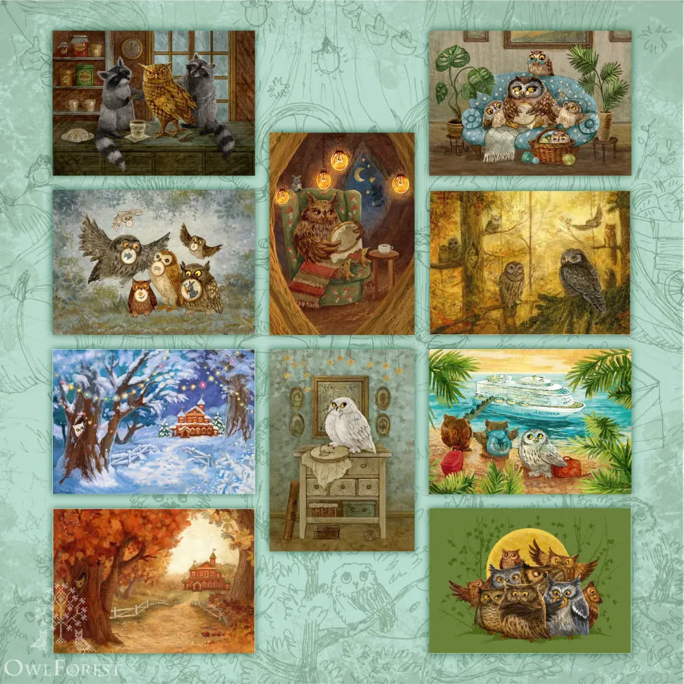 Набор открыток «Совы-рукодельницы»