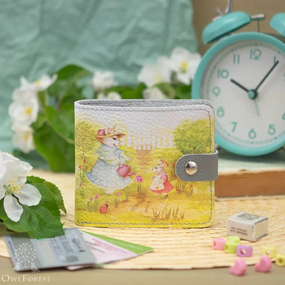 Кошелёк маленький «Цветы и зайки»